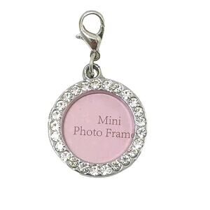 CIRCLE Photo PENDENT Simulated Diamonds Picture Charm 1" Silver Pendant FANCY